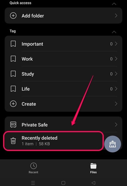Go to recently deleted folder