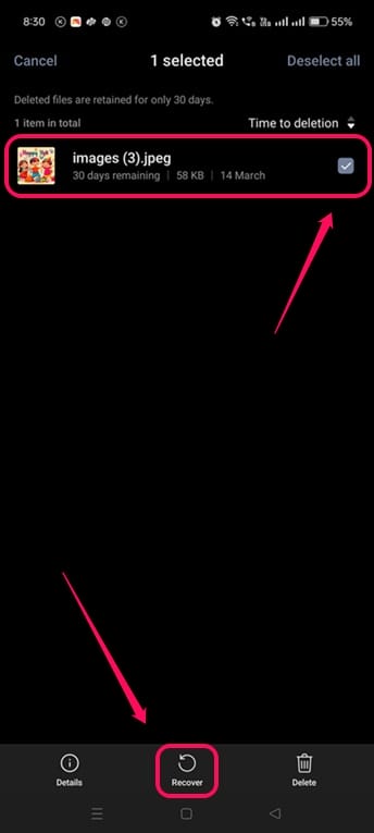 Recover image from Deleted image folder