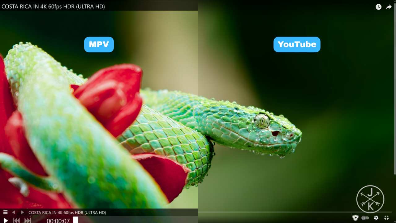 hdr vs sdr on mpv player vs youtube comparison
