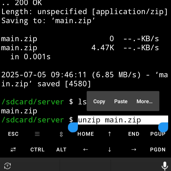 unzip main.zip file
