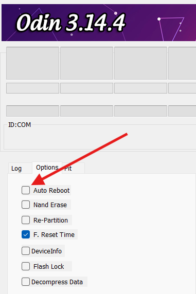 turn off auto reboot in odin