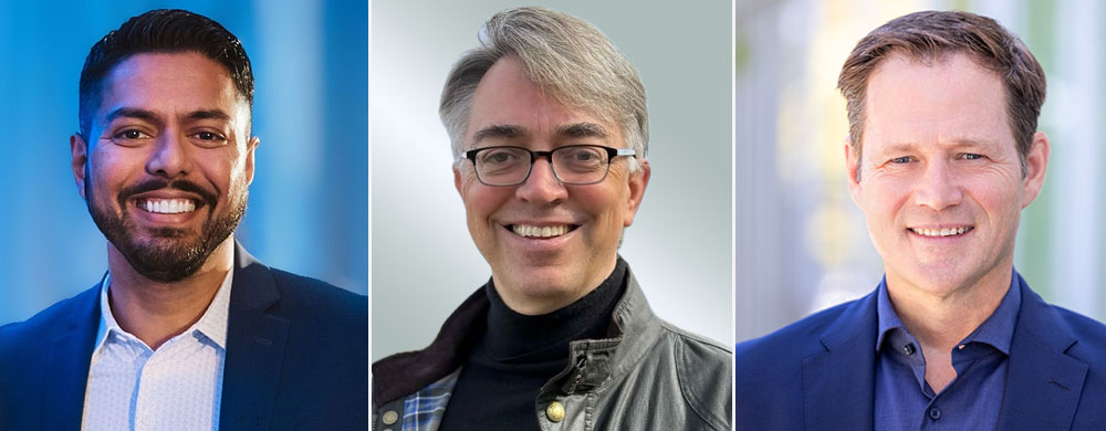 Calix executives Amrit Chaudhuri, Frank Ploumen, and Michael Weening in a three-panel headshot composite
