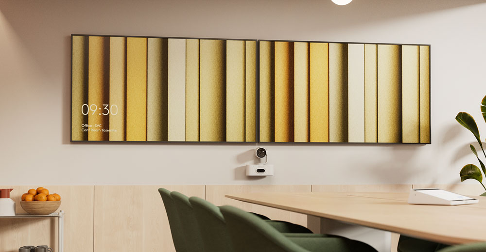 Logitech Rally AI camera in a modern conference room setup