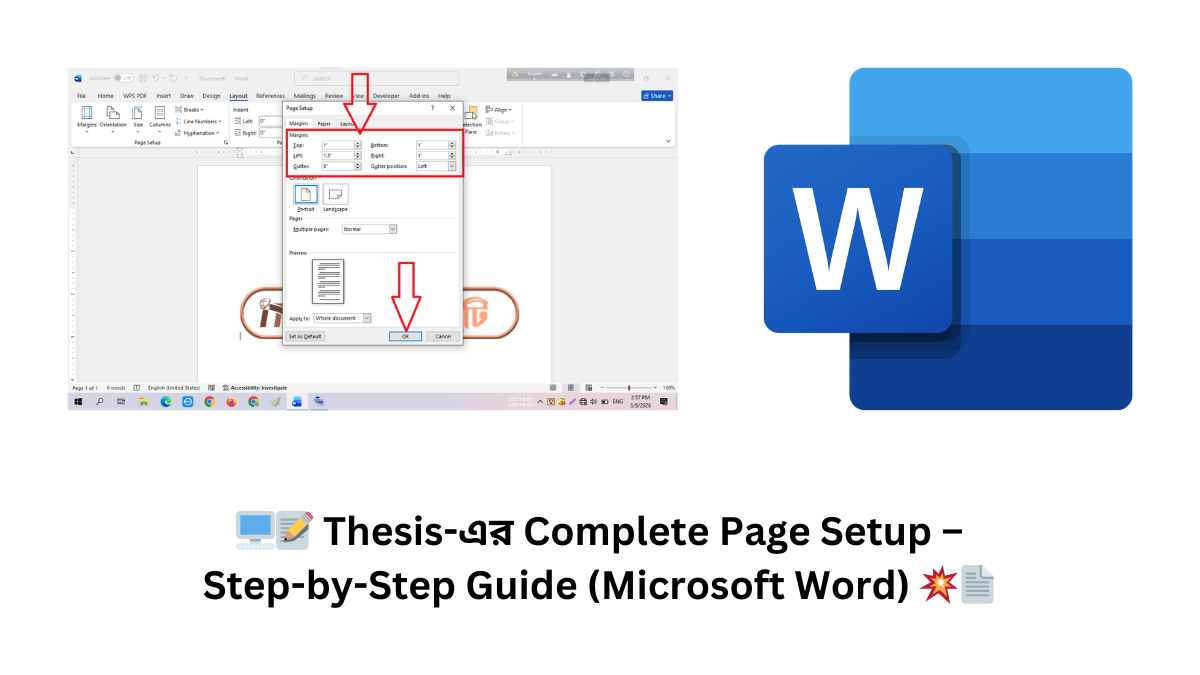 🖥️📝 Thesis-এর Complete Page Setup – Step-by-Step Guide (Microsoft Word) 💥📄